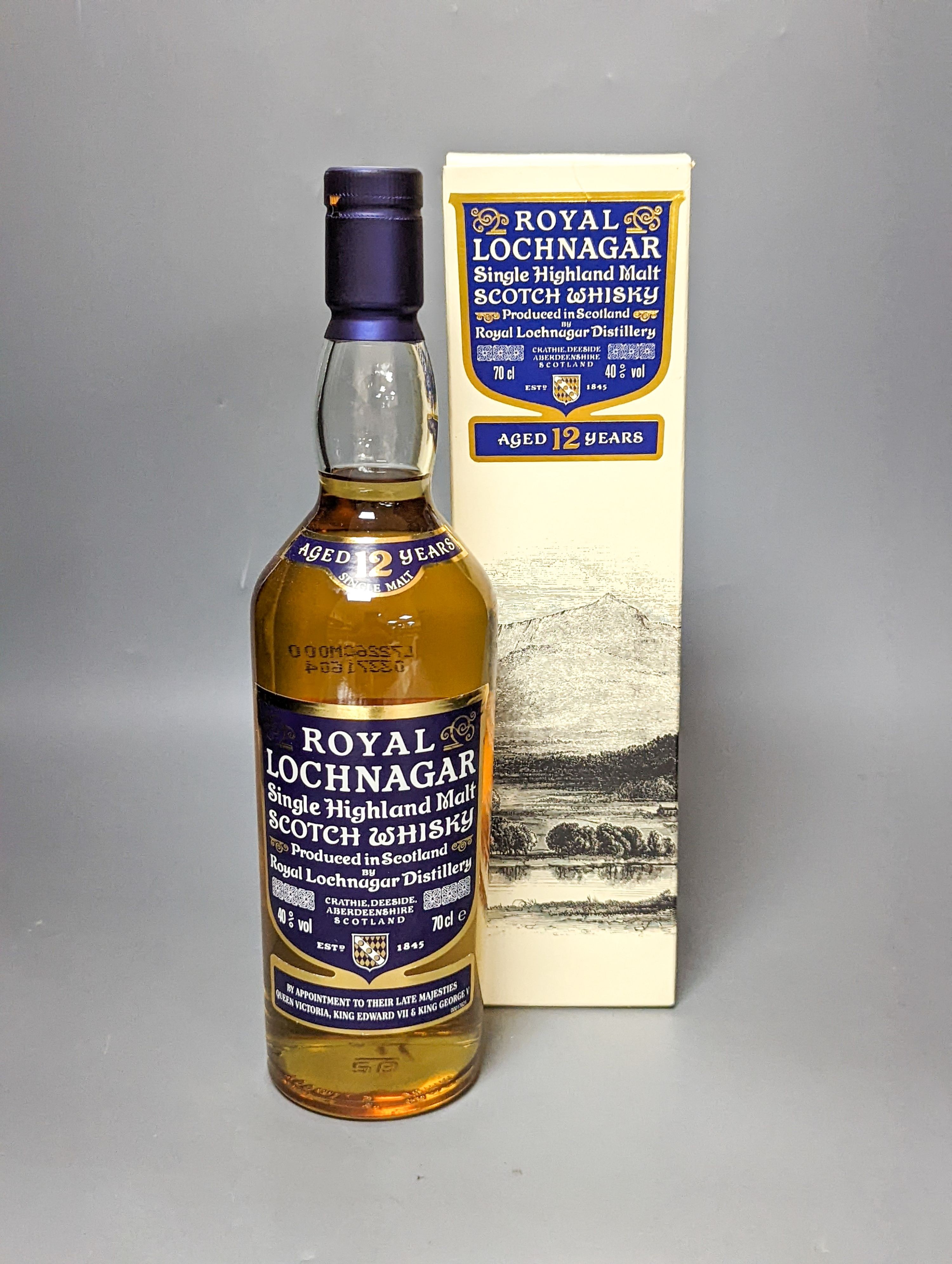 Four assorted bottles of whisky including Lagavulin 16 year old single malt, Royal Lochnagar 12 year old single malt, Tamnavulin single malt aged 12 years and The Antiquary aged 12 years, all boxed.